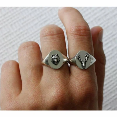 Shop No 13 Reindeer Head Signet Ring Silver