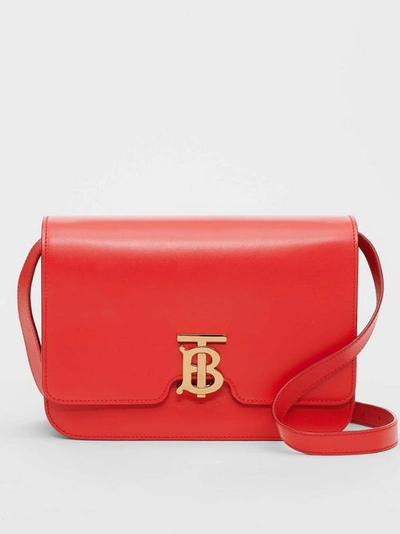 Shop Burberry Medium Leather Tb Bag In Bright Red