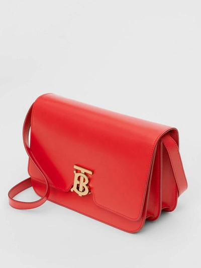 Shop Burberry Medium Leather Tb Bag In Bright Red