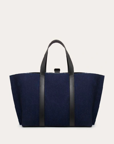 Shop Valentino Garavani Uomo Denim Vlogo Tote In Dark Blue