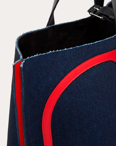 Shop Valentino Garavani Uomo Denim Vlogo Tote In Dark Blue