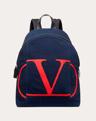 Shop Valentino Garavani Uomo Denim Vlogo Backpack In Dark Blue