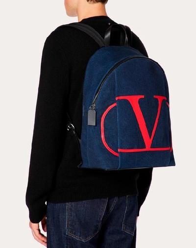 Shop Valentino Garavani Uomo Denim Vlogo Backpack In Dark Blue