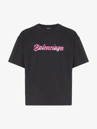 Shop Balenciaga Logo Print T-shirt In Black