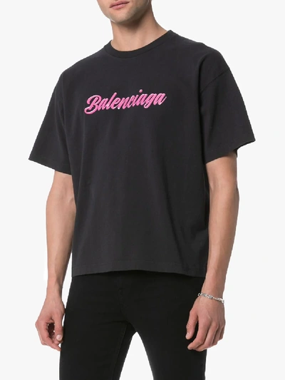 Shop Balenciaga Logo Print T-shirt In Black