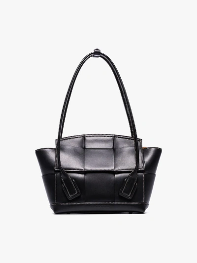 Shop Bottega Veneta Black Woven Leather Shoulder Bag