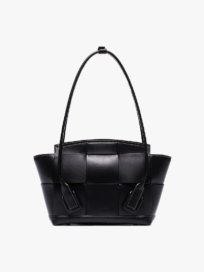 Shop Bottega Veneta Black Woven Leather Shoulder Bag