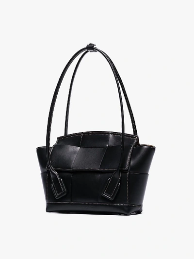 Shop Bottega Veneta Black Woven Leather Shoulder Bag