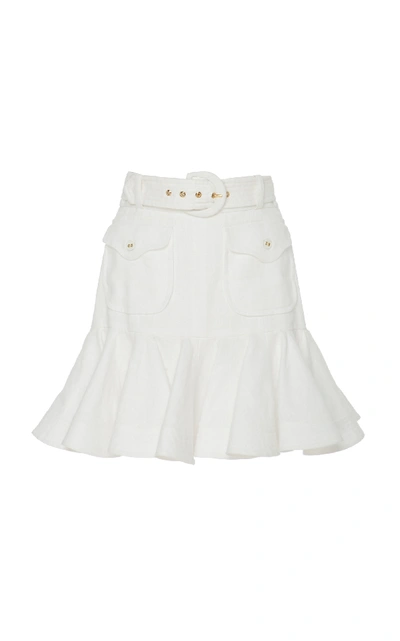 Shop Zimmermann Belted Linen Peplum Mini Skirt In White