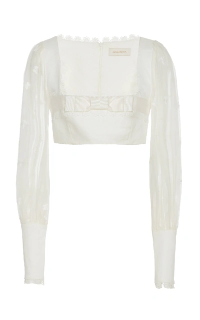 Shop Zimmermann Bow-detailed Cropped Linen Top In White