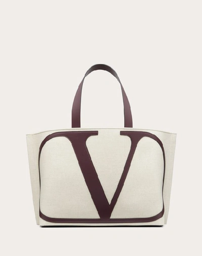 Shop Valentino Garavani Vlogo Canvas Beach Bag In Beige