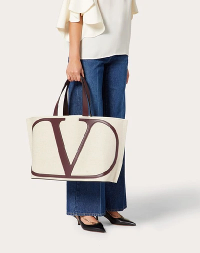 Shop Valentino Garavani Vlogo Canvas Beach Bag In Beige