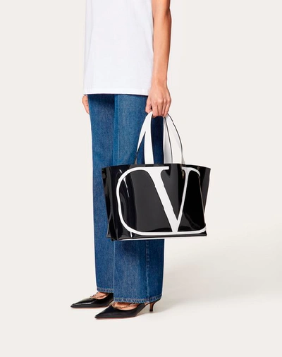 Shop Valentino Garavani Small Vlogo Coloured Polymer Beach Bag In Black