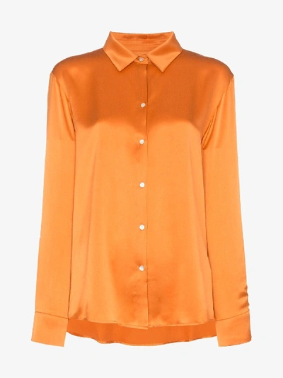 Shop Asceno Silk Pyjama Shirt In Orange