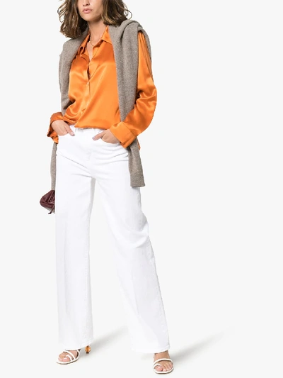 Shop Asceno Silk Pyjama Shirt In Orange