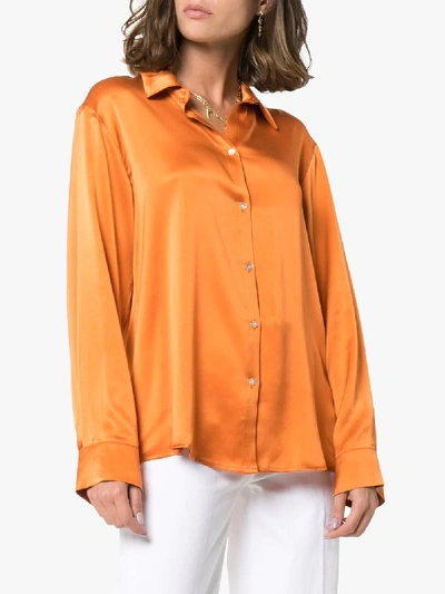 Shop Asceno Silk Pyjama Shirt In Orange