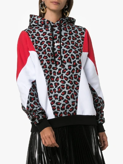 Shop Msgm Leopard Print Panelled Hoodie In 96 Multicoloured