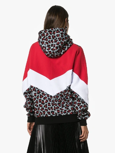 Shop Msgm Leopard Print Panelled Hoodie In 96 Multicoloured