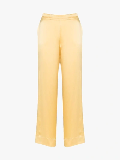 Shop Asceno Silk Pyjama Trousers In Yellow