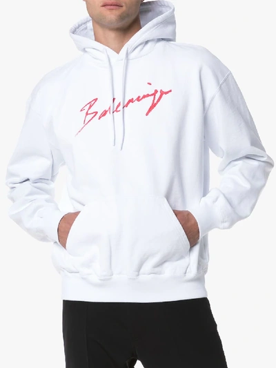 Shop Balenciaga Script Logo-print Hoodie In White