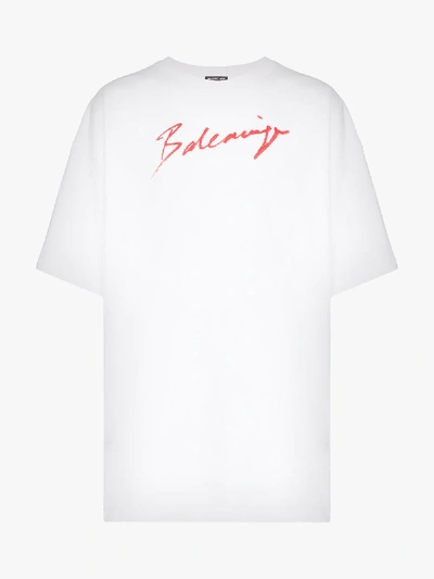 Shop Balenciaga Script Logo Print T-shirt In White