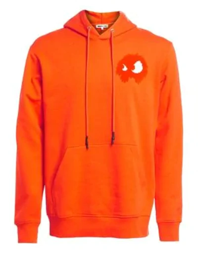 Shop Mcq By Alexander Mcqueen Monster Flocked Cotton Hoodie In Electric Orange