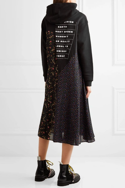 Shop Mcq By Alexander Mcqueen Hooded Printed Cotton-jersey And Crepe Midi Dress In Black