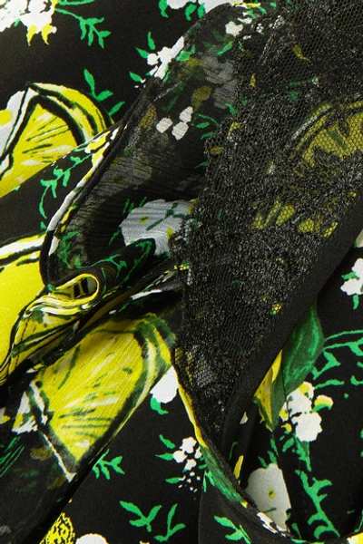 Shop Diane Von Furstenberg Peona Lace-trimmed Printed Silk Crepe De Chine Wrap Blouse In Green