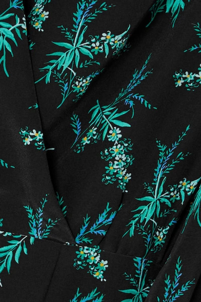 Shop Les Rêveries Wrap-effect Floral-print Silk Crepe De Chine Jumpsuit In Black