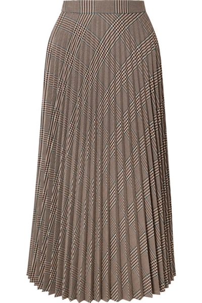 Shop Mm6 Maison Margiela Pleated Checked Woven Midi Skirt In Beige