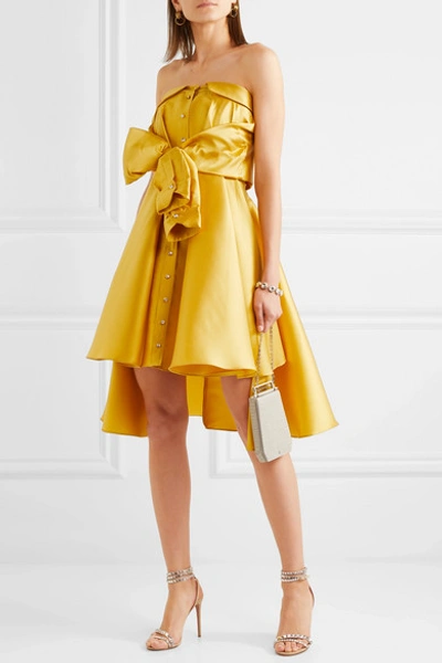 Shop Alexis Mabille Bow-detailed Satin-twill Mini Dress In Yellow