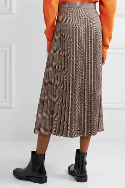Shop Mm6 Maison Margiela Pleated Checked Woven Midi Skirt In Beige
