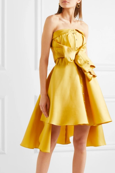 Shop Alexis Mabille Bow-detailed Satin-twill Mini Dress In Yellow