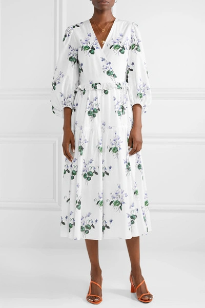 Shop Les Rêveries Ruffle-trimmed Floral-print Cotton-voile Wrap Dress In White