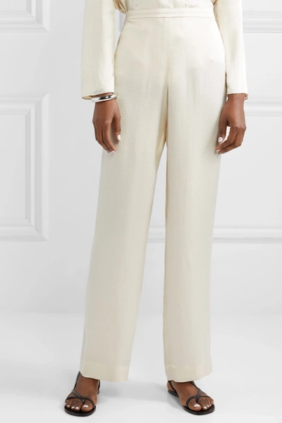 Shop Theory Hammered-satin Straight-leg Pants In White