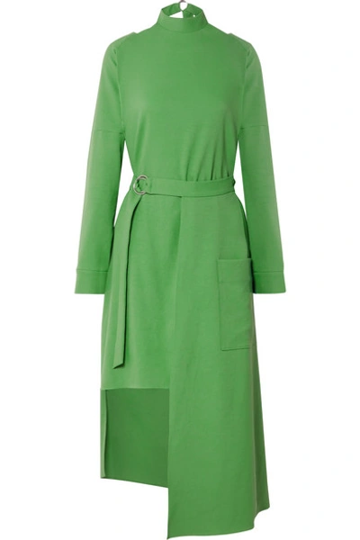 Shop Tibi Convertible Belted Stretch-jersey Midi Dress In Green