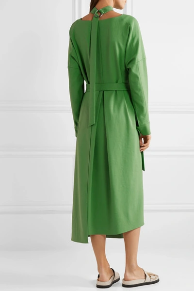 Shop Tibi Convertible Belted Stretch-jersey Midi Dress In Green