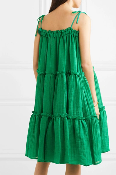 Shop Lisa Marie Fernandez Ruffled Tiered Linen-blend Dress In Green