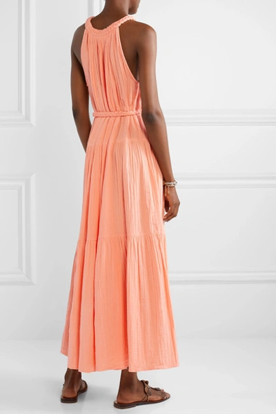 Shop Apiece Apart Escondido Belted Crinkled Cotton-voile Maxi Dress In Peach