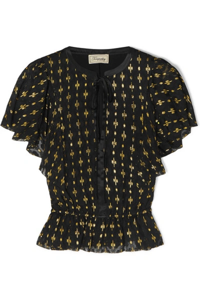 Shop Temperley London Suki Satin-trimmed Metallic Fil Coupé Chiffon Top In Black