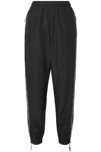 Shop Adam Selman Sport Crystal-embellished Shell Track Pants In Black