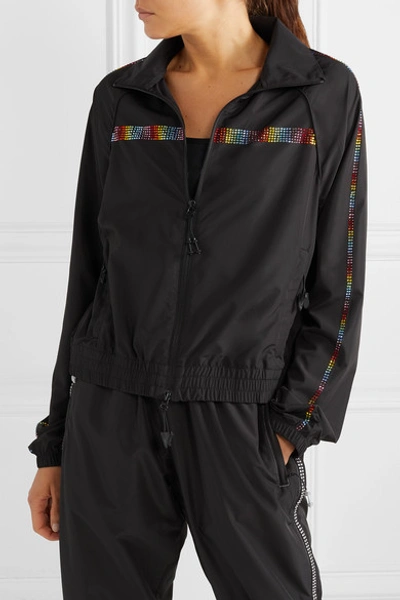 Shop Adam Selman Sport Crystal-embellished Shell Track Jacket In Black