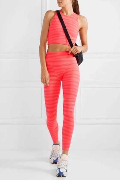 Shop Adam Selman Sport Paneled Neon Stretch-mesh Leggings In Bright Pink