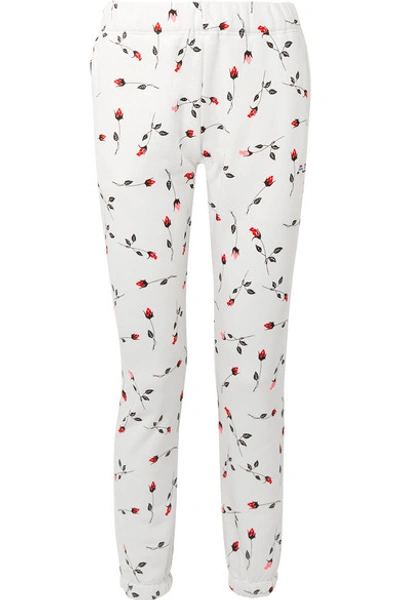 Shop Adam Selman Sport Floral-print Cotton-blend Fleece Track Pants In White