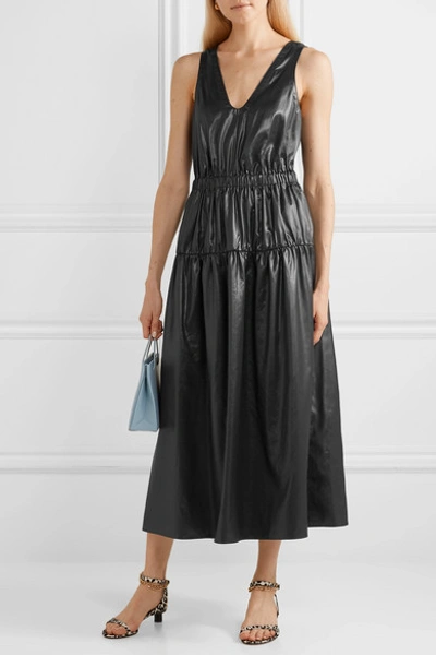 Shop Tibi Gathered Shell Midi Dress In Black