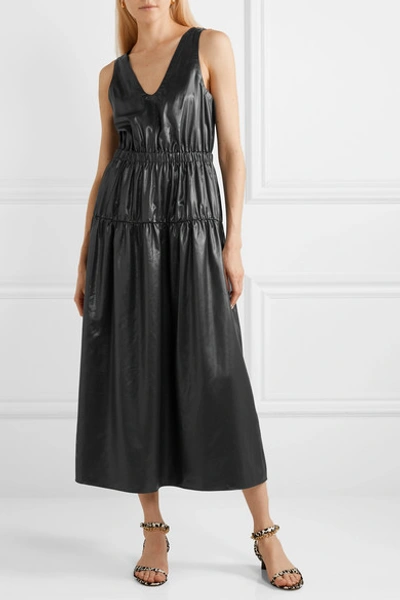 Shop Tibi Gathered Shell Midi Dress In Black