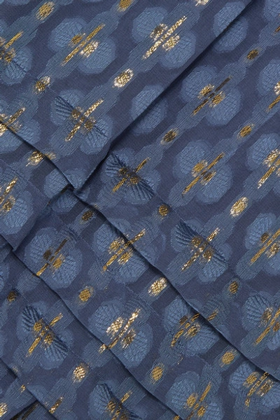 Shop Temperley London Suki Tiered Satin-trimmed Metallic Fil Coupé Chiffon Dress In Blue