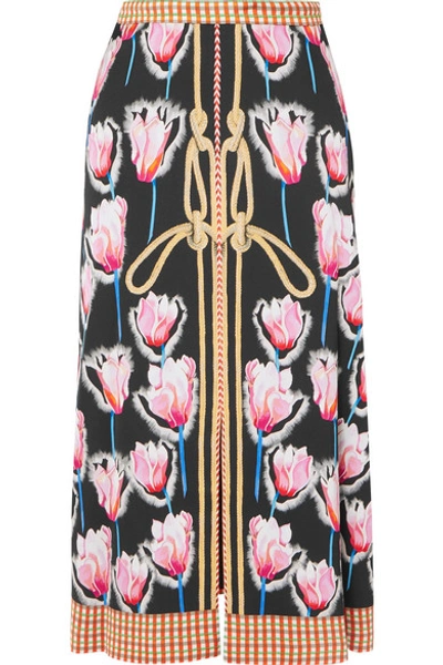 Shop Temperley London Arabesque Floral-print Crepe Midi Skirt In Black