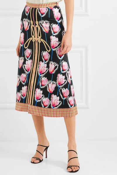 Shop Temperley London Arabesque Floral-print Crepe Midi Skirt In Black