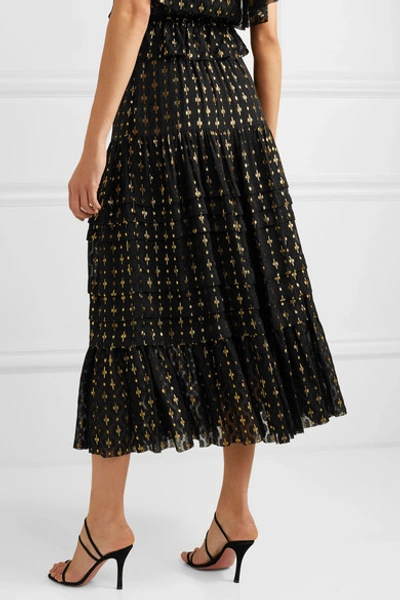 Shop Temperley London Suki Tiered Satin-trimmed Metallic Fil Coupé Chiffon Skirt In Black